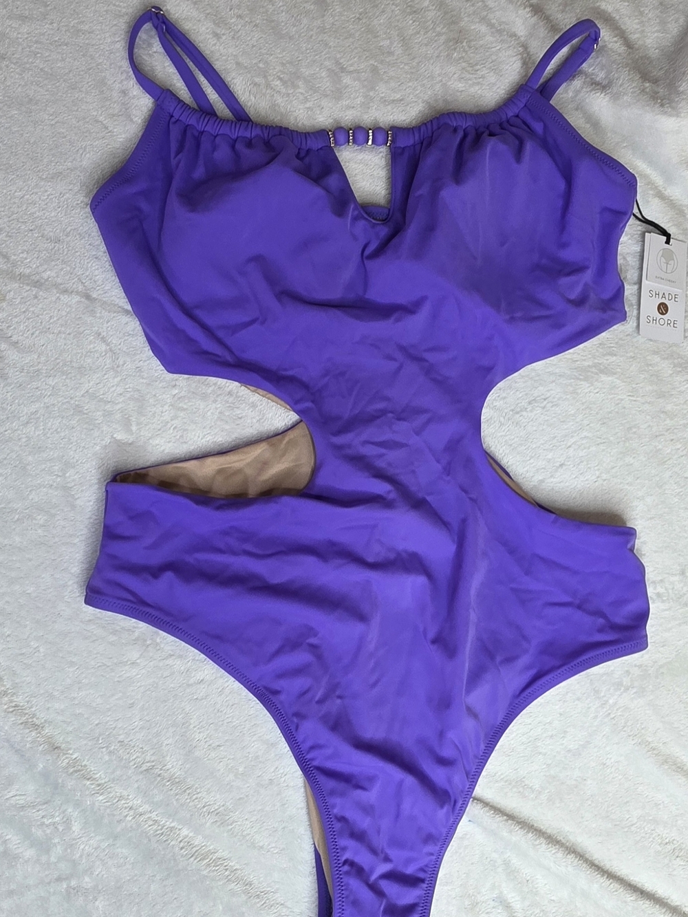 Shade & Shore Purple  Cutout One-Piece Swimsuit Sz Large